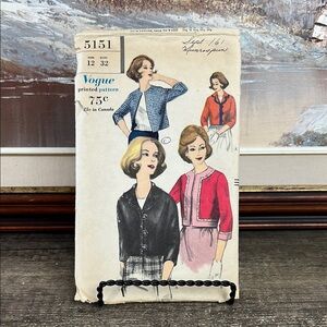 Vogue Pattern for Women's Jackets Size 12 1960 Cut